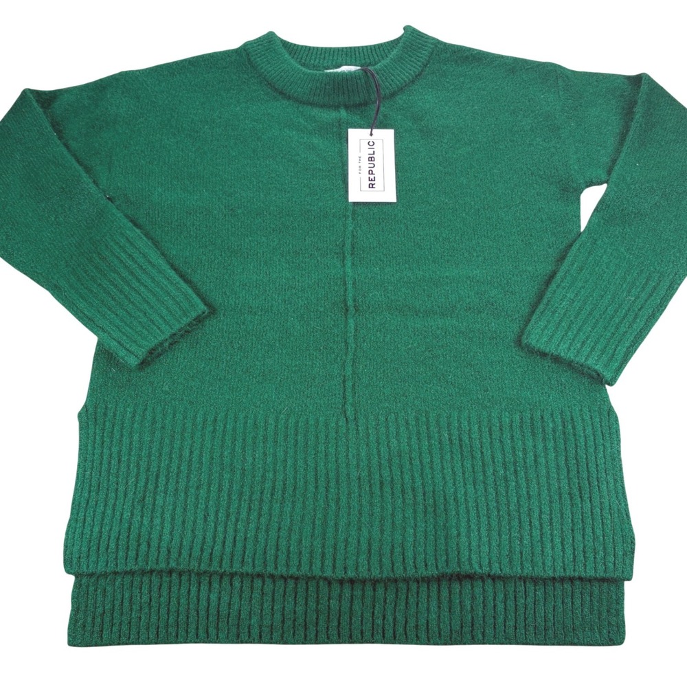 For The Republic‎ Tunic Sweater Womens XS Green Wool Blend Preppy Minimalist NWT